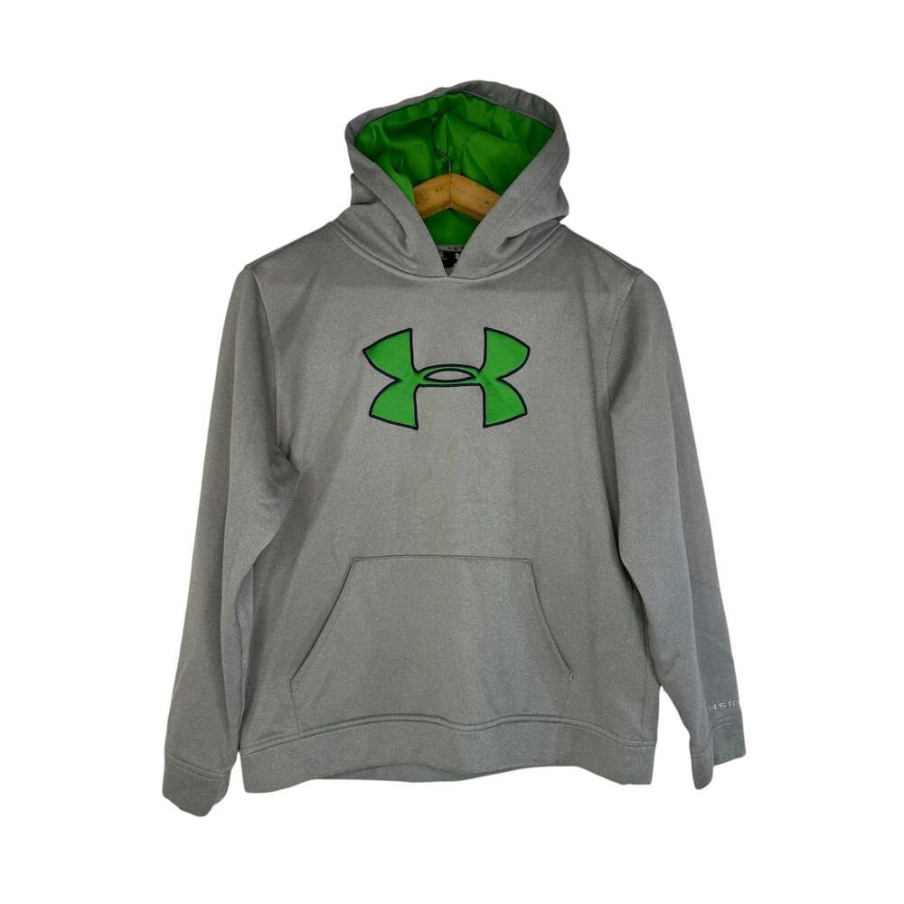 Under Armour Storm Big Logo Hoodie - Grey & Neon Green Pullover Size Youth Large